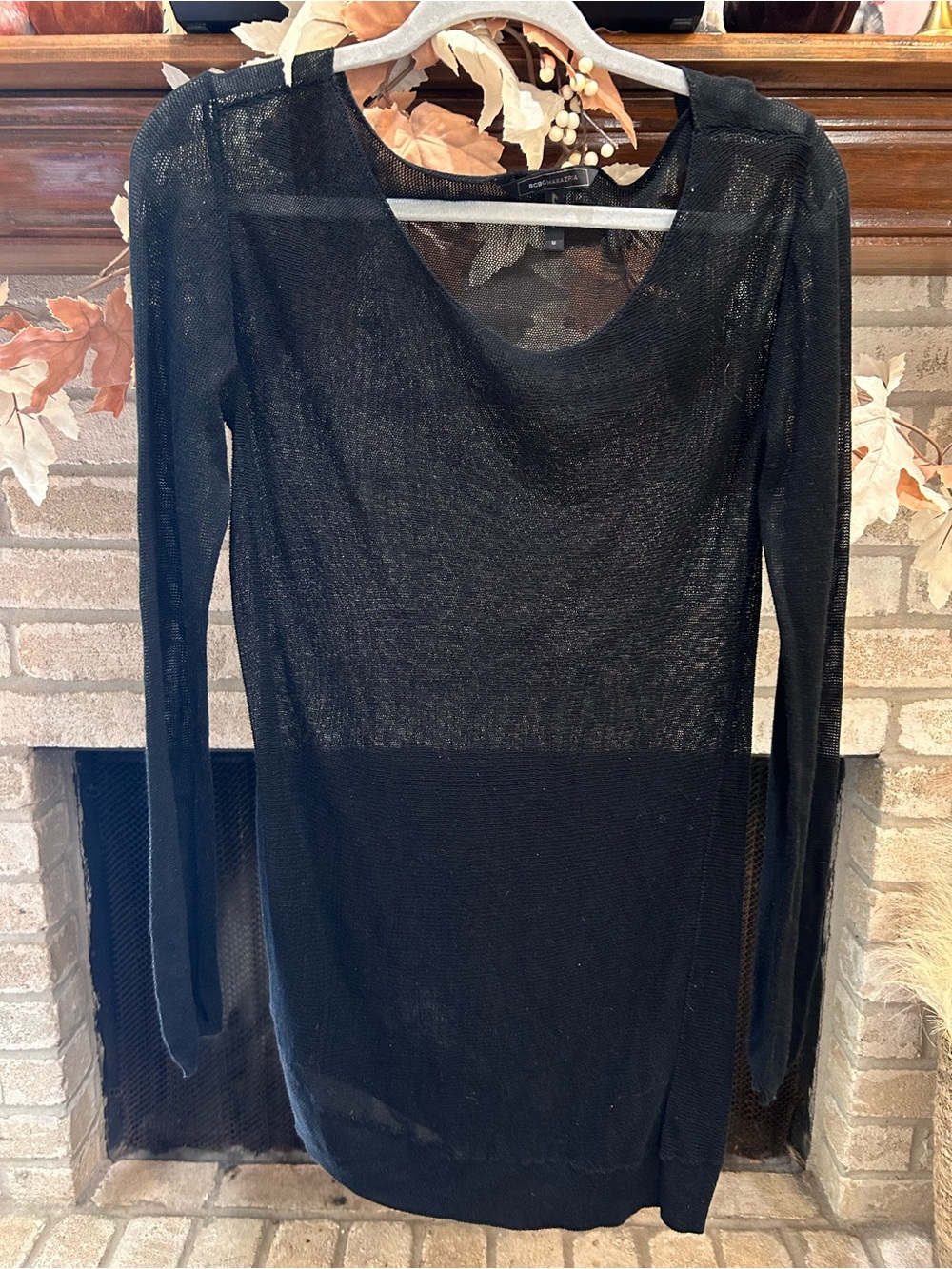 BCBGMaxAzria Black Sheer Long Sleeve Tunic Top EUC